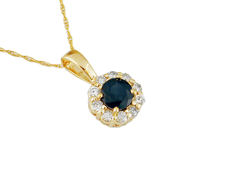 Blue Sapphire Diamond Halo Necklace