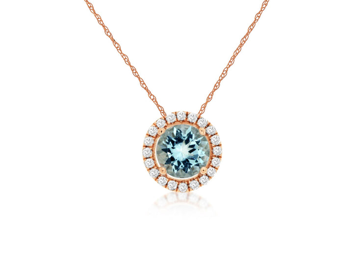Aquamarine Diamond Halo Necklace