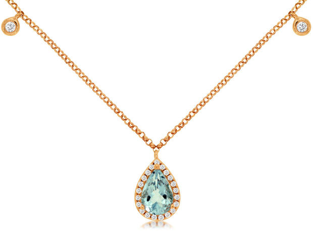 Aquamarine & Diamond Dangle Necklace