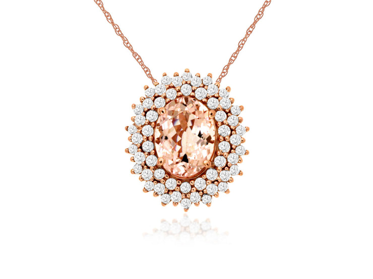 Double Diamond Halo Morganite Necklace