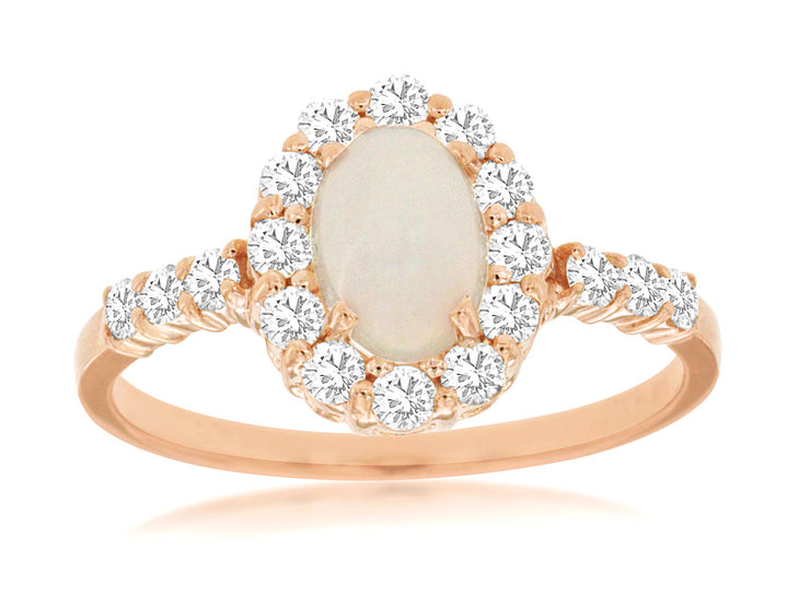 Oval Opal & Diamond Halo Ring