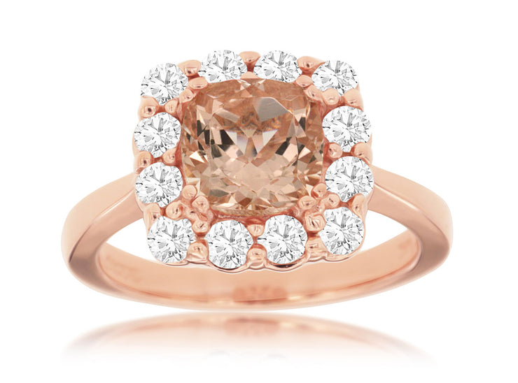 Cushion Cut Morganite & Diamond Ring