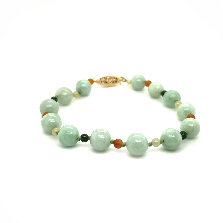 Green Jade Beaded Bracelet with Alternating Beads