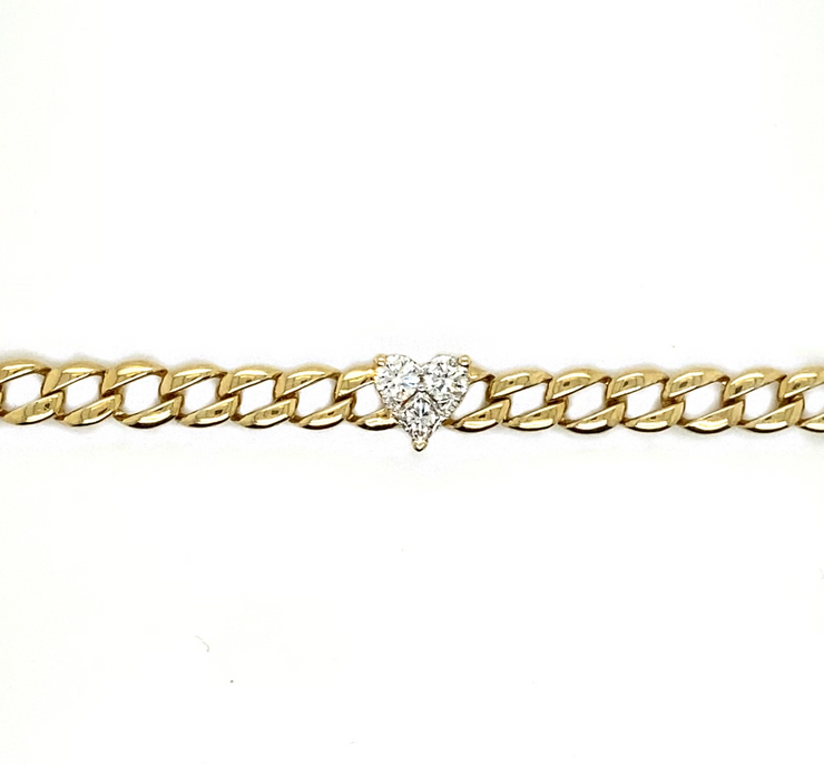 Diamond Heart Curb Chain Bracelet
