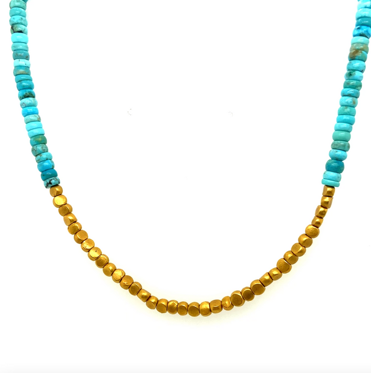 Kingman Turquoise & Yellow Gold Bead Necklace