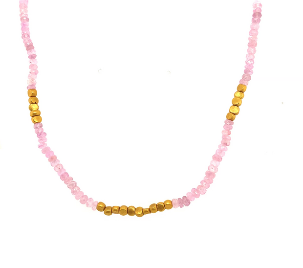 Pink Sapphire & Yellow Gold Bead Necklace