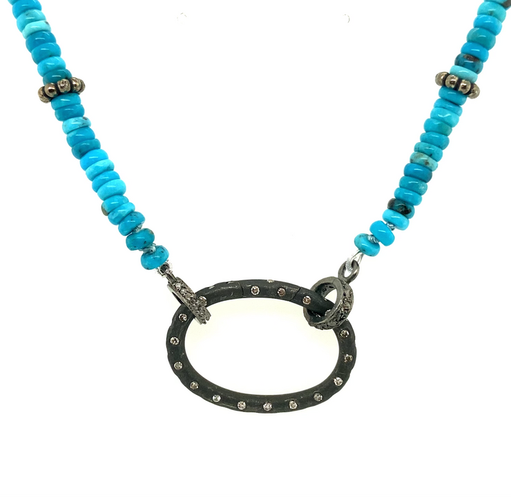 Turquoise  Necklace with Oval Diamond Charm Holder