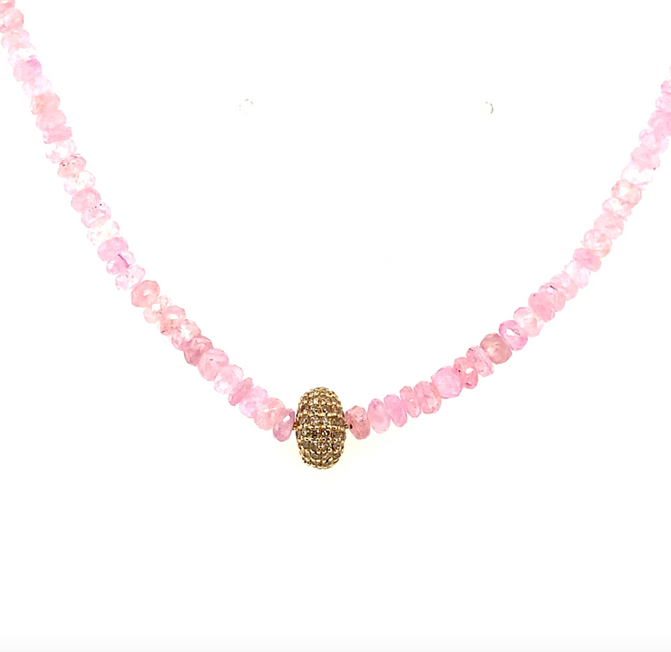 Pink Sapphire & Diamond Bead Necklace