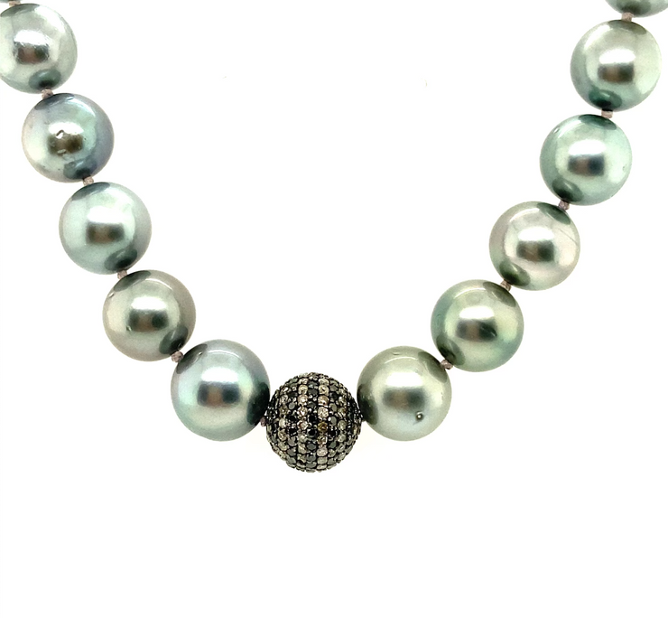 Black & White Diamond Pave & Tahitian Pearl Necklace