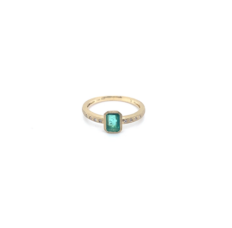 Satin Finish Emerald Cut Emerald Ring