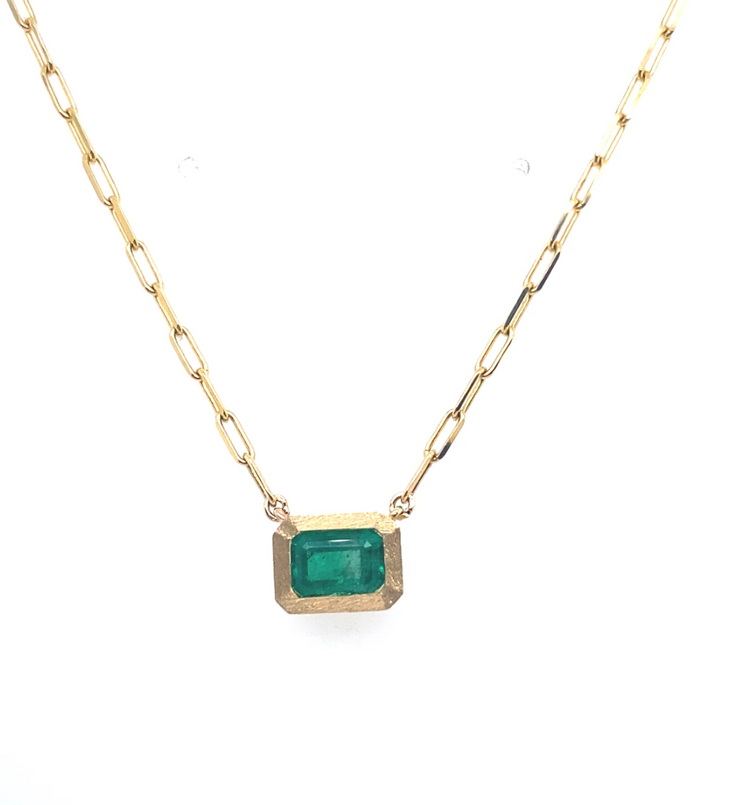 Bezel Set Emerald Necklace