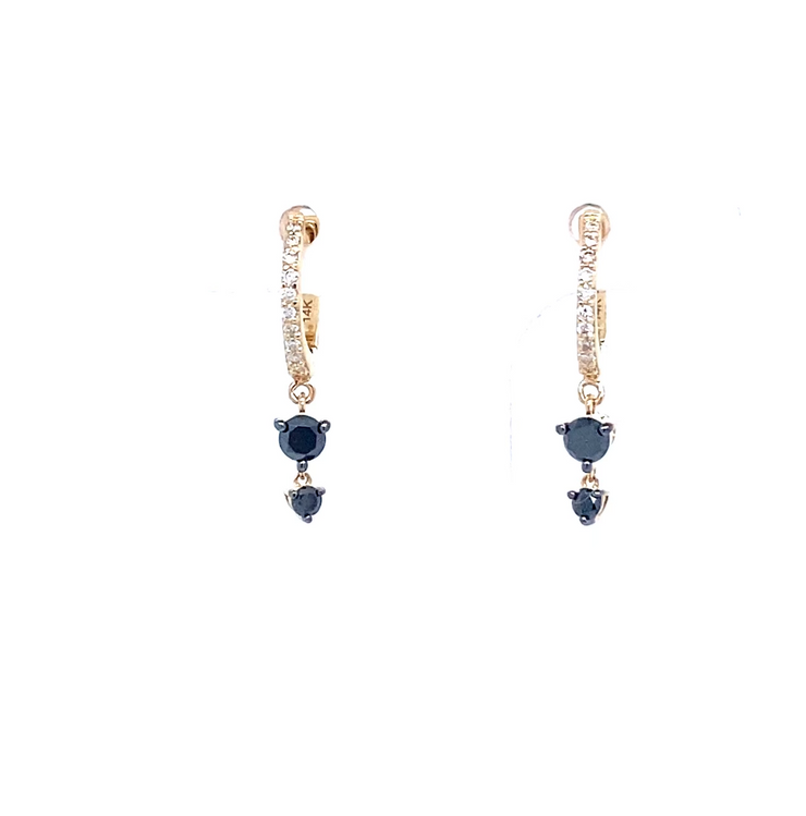 Diamond Huggy Earrings with Black Diamond Dangles