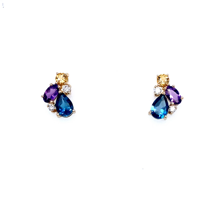 Triple Gemstone Cluster Earrings