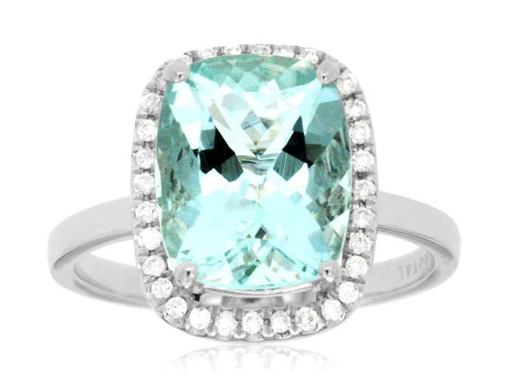 Emerald Cut Aquamarine Diamond Halo Ring