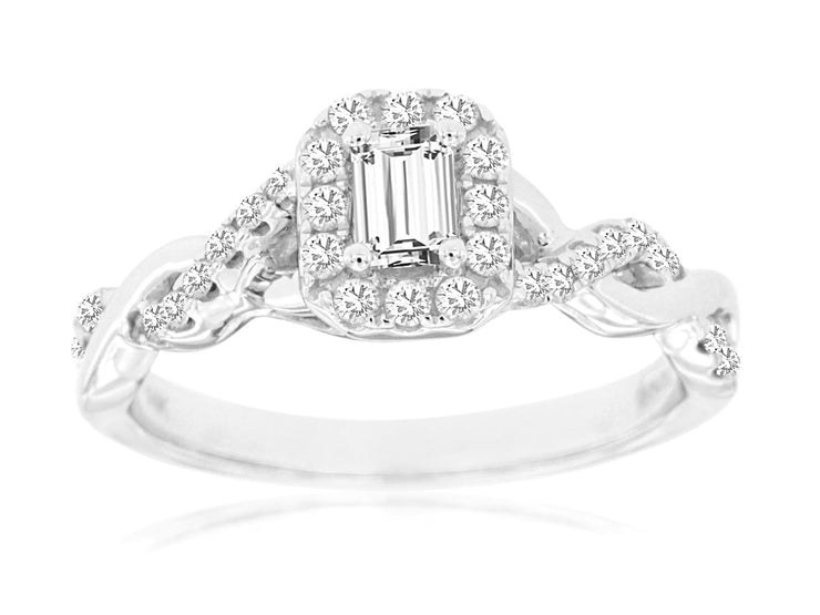 Twisted Emerald Cut Diamond Ring