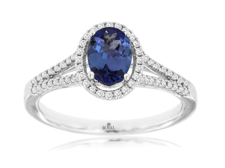 Diamond Halo Tanzanite Ring