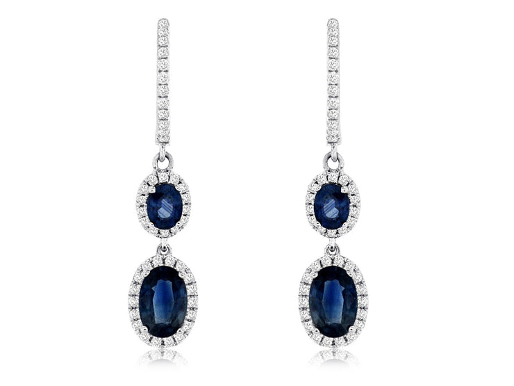 Double Sapphire & Diamond Drop Earrings