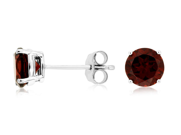 Round Garnet Stud Earrings