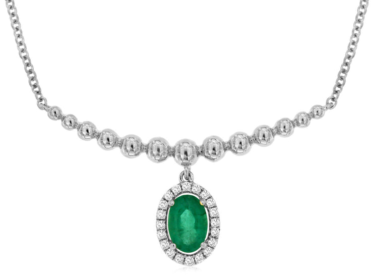 Emerald Drop Diamond Bar Necklace