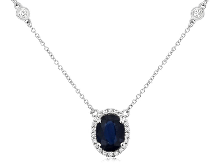 Oval Sapphire Necklace with Diamond Station