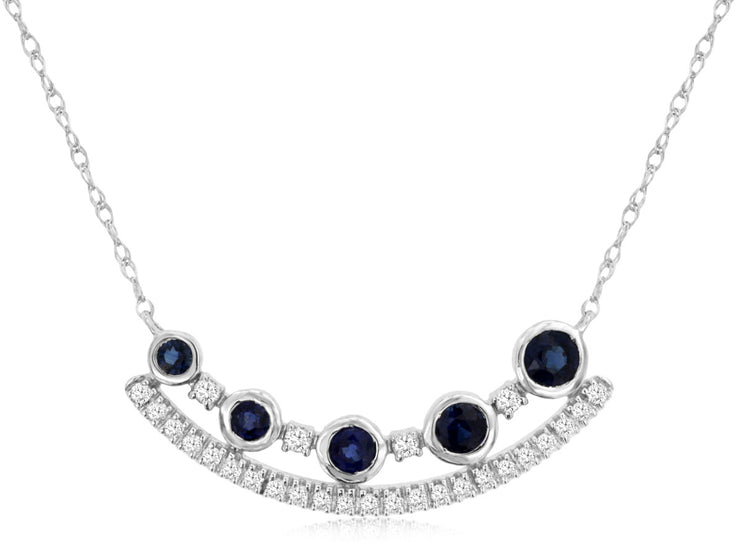 Diamond & Sapphire Curved Bar Necklace