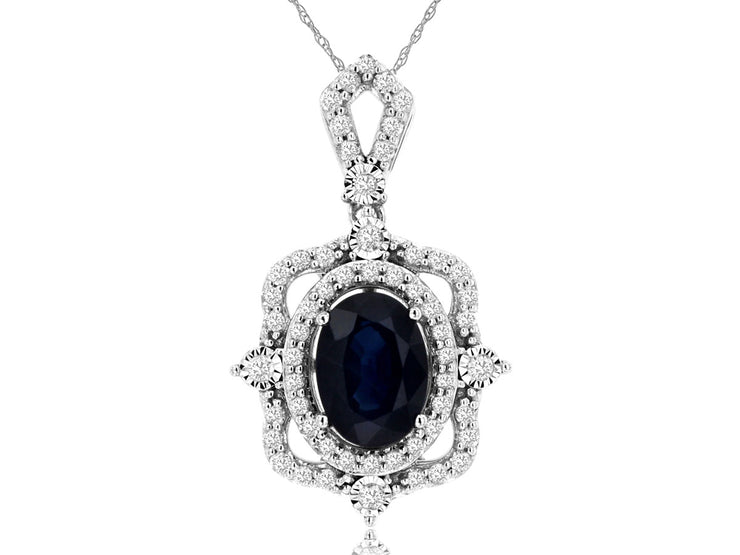 Blue Sapphire & Diamond Frame Necklace