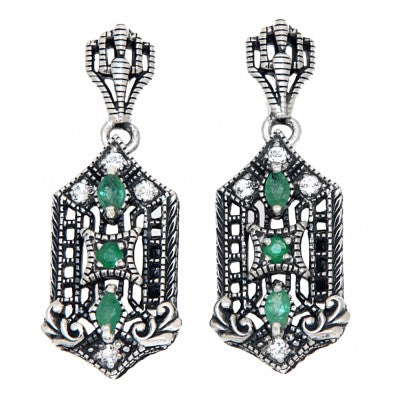 Art Deco Inspired Emerald & White Topaz Earrings
