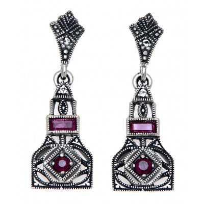 Art Deco Ruby and White Topaz Earrings