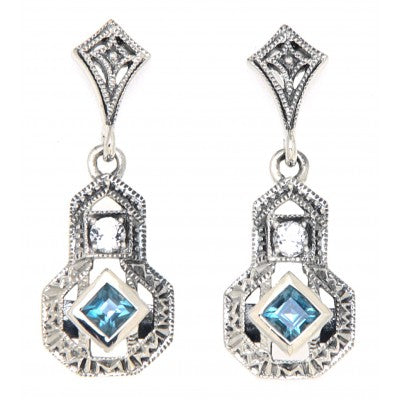 Art Deco Inspired London Blue Topaz Earrings