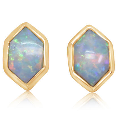 Australian Opal Bezel Set Hexagon Earrings