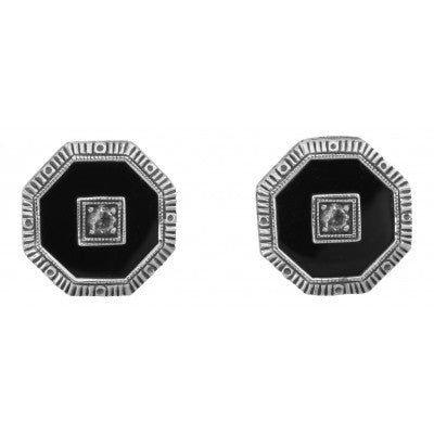 Art Deco Onyx Earring with Topaz Center