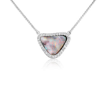 Diamond Halo Australian Opal Necklace
